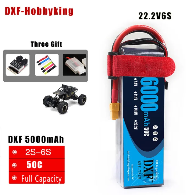 

2018 DXF RC Lipo Battery 22.2V 6000mah 50C 2S AKKU Batteria For RC Model Trex 500 Helicopter Traxxas Car Boat Drone FPV