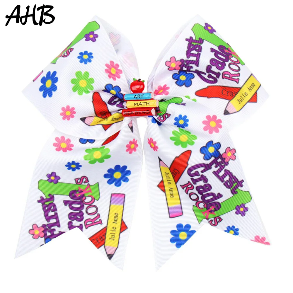 

AHB BACK TO SCHOOL Pencil Print Hair Bows for Girls Hair Clips Lovely Hairpins Cartoon Resin Cars Students Headwear Cheer Bows