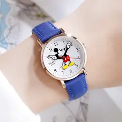 Disney Mickey Женские кварцевые наручные часы для подростков классические нейлоновые кожаные часы с браслетом-ремешком для женщин женские