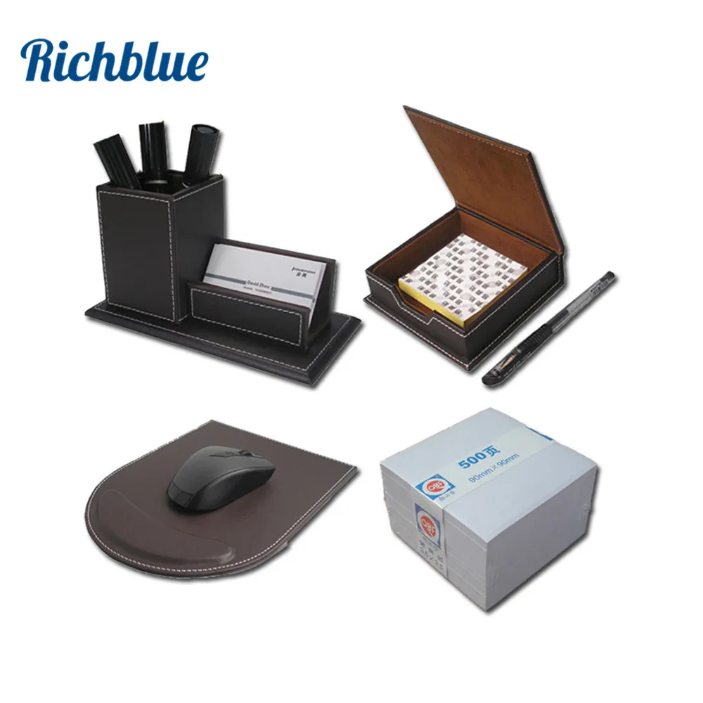 

4PCS/Set PU Leather Desk Stationery Organizer Pen Box With Name Card Stand Note Case Mouse Pad T46