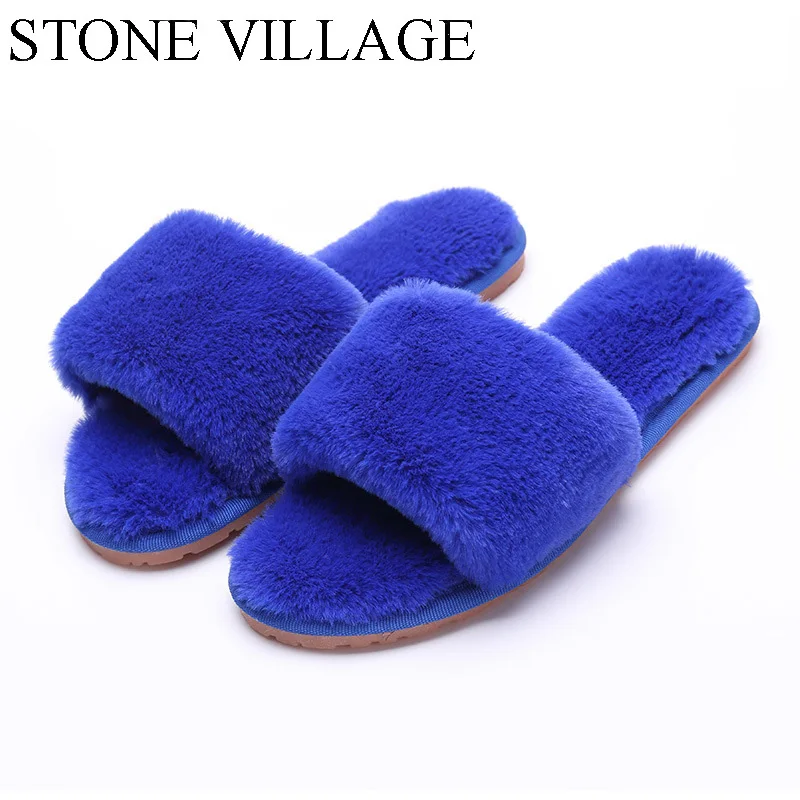 

Winter warm plush Slippers Women Cotton Flat Shoes Casual Flip Flops candy color Indoor shoes woman Floor fur Slippers