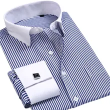 YFFUSHI Men Shirt Long Sleeve Navy Blue Striped Shirt Men Turn-down Collar Chemise Homme Slim Fit Buainess Casual Plus 6XL