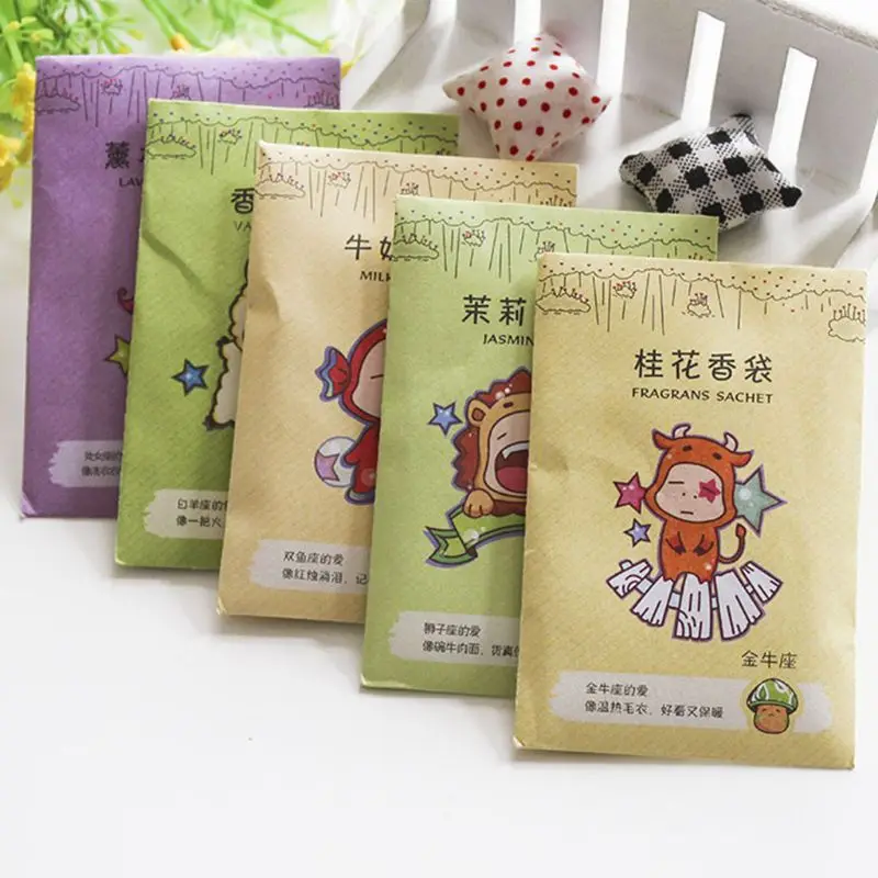 10 Pc 6x9cm Home Fragrance Sachet Bag Natural Grain Scented Wardrobe Deodorant Air Freshener Colorful Printed Package 12 Flavors