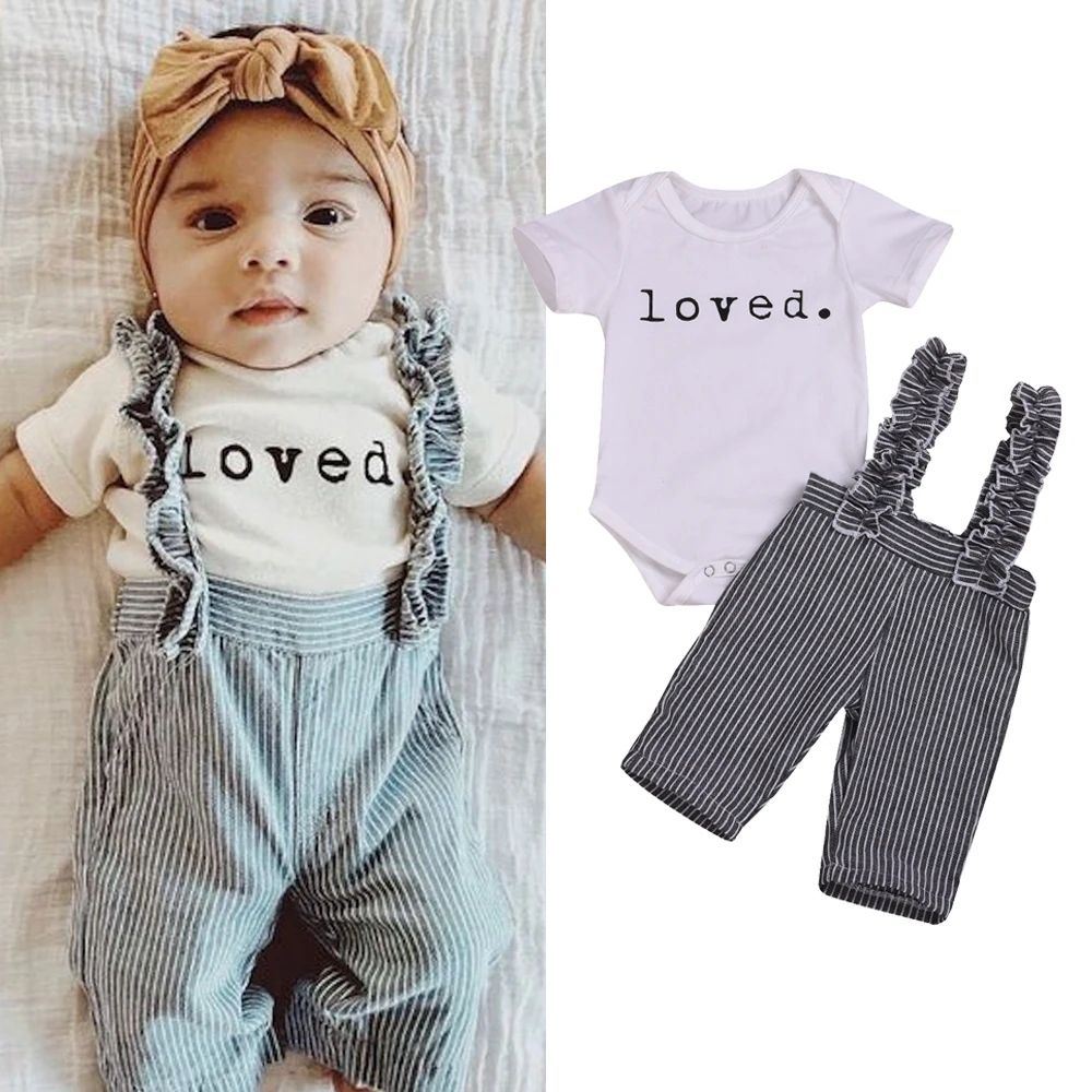 

Pudcoco Newborn Baby Girls Boys Clothes Set Summer Short Sleeve Romper Stripe Suspender Pants 2Pcs Baby Clothes Girls Boys Set