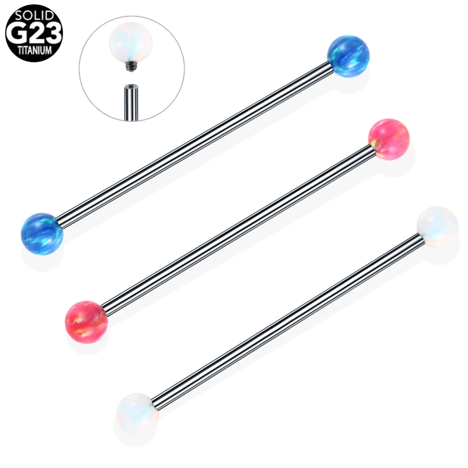 

1PC G23 Titanium Opal Industrial Barbell Earrings Piercing Long Bar Cartilage Scaffold Bar Piercing Ear Helix Tragus Jewelry 14G