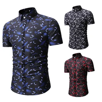 

Men shirt Men's Printed Casual Button Down Short Sleeve Shirt Top Blouse