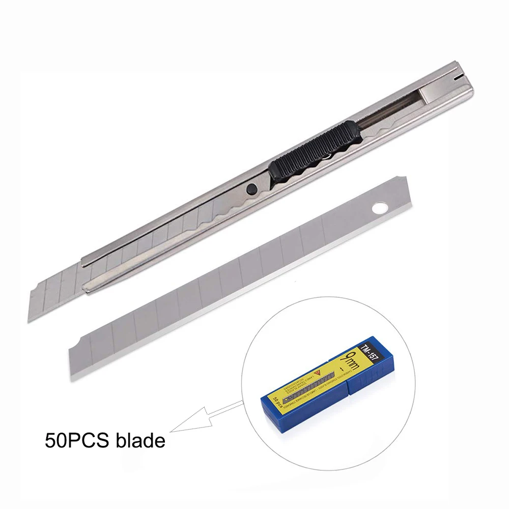 50Pcs each box 9mm 60 degree carbon steel art knife blade snap off vinyl film cutter 50Pcs each box 9mm 60 degree carbon steel art knife blade snap off vinyl film cutter
