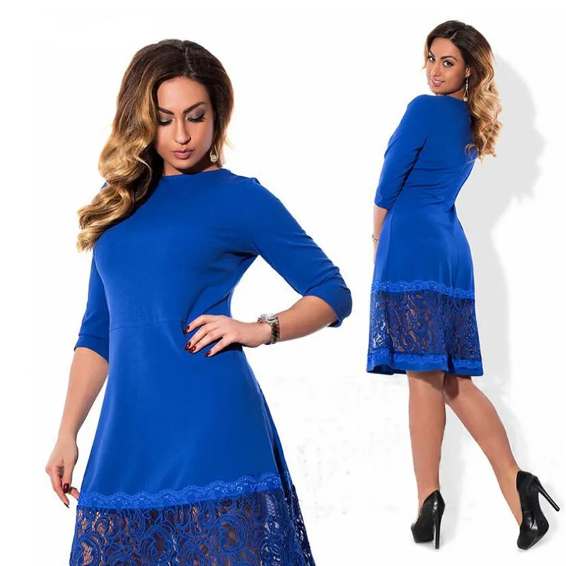 

5XL-6XL elegant blue women dress big sizes 2019 Summer o-neck loose dresses plus size Knee-Length dress black red casual dress