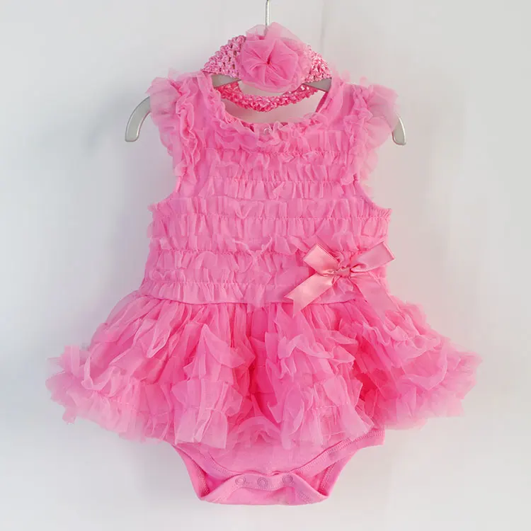 Милое платье с оборками для маленьких девочек, летнее платье-пачка для малышей, платье на день рождения, комплект одежды для маленьких девочек, платья и повязка на голову, Vestidos - Цвет: Dark pink