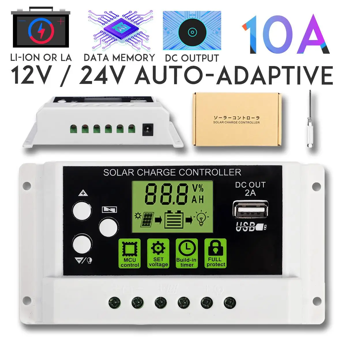 

10A/20A/30A 12V/24V PWM Solar Cell Panel Charge Controller USB LCD Display Li-ion & Lead Acid Battery Charger