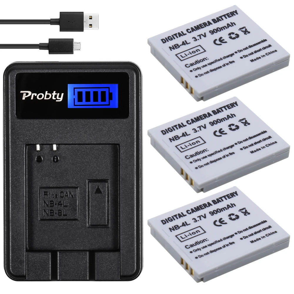 3 Pz Nb-4L Nb4L Nb 4L Batteria + Caricatore Usb Lcd Per Canon Ixus 40 30 50 55 S5 Wa60 Tx1 Ds4 Sd960 Is 255 Hs Fotocamera