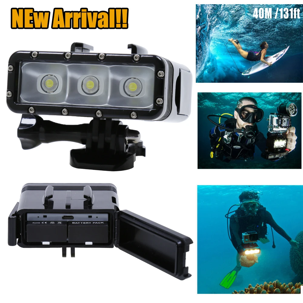 Subaquática de Mergulho à Prova Spot para Gopro Luz da Lâmpada Mais Novo Acessórios d’ Água Levou Hero 4 3 Plus Câmera Sjcam Sj4000 go Pro
