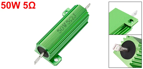 50W 5 Ohm Aluminium Housing Chassis Mount Wirewound Power Resistor Green 1pcs