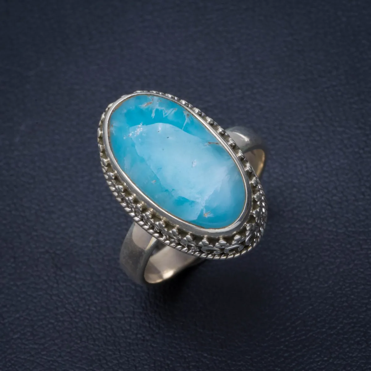 

Natural Caribbean Larimar Handmade Unique 925 Sterling Silver Ring 8.25 B1387