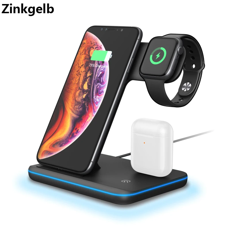 

3 in 1 Wireless Charging Station for iPhone XS Max XR X 8 Plus 15W Qi Fast Charging Stand for Apple Watch 4 3 2 1 AirPods 2