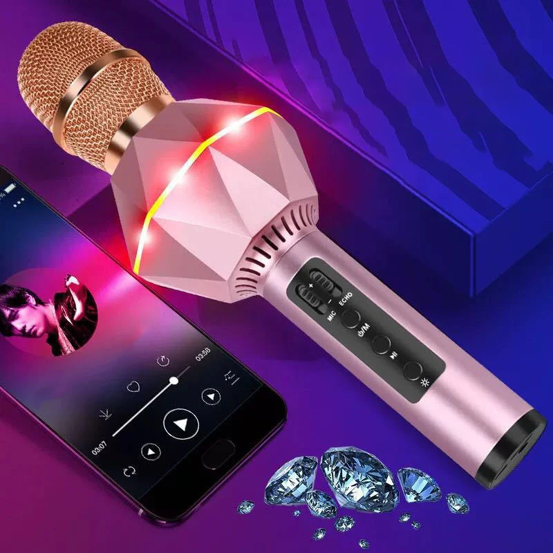 Беспроводной Bluetooth KTV динамик мини домашний Микрофон Модный светодиодный фонарик Ручной микрофон для мобильного телефона музыка Pla