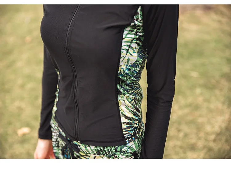 Женская опрометчивого комплект одежды из 3 предметов с длинным рукавом рубашка на молнии с глубоким вырезом купальники танкини ВС УФ-пляжная одежда плавание костюмы