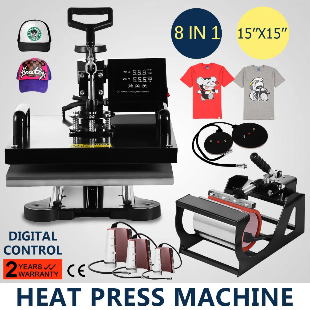 

8IN1 38x38cm Combo T-Shirt Heat Press Transfer DIY Printer Machine Sublimation