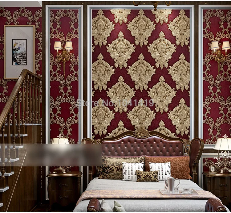 Европейский Стиль Дамасская настенная бумага 3D стерео тисненые цветы ПВХ обои для гостиной спальни Роскошный домашний декор настенное покрытие