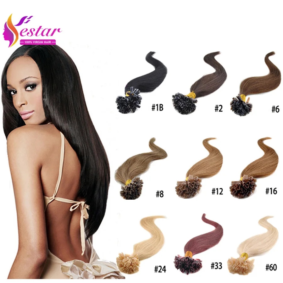 Hot Selling Fusion Prebond U Tip Keratin Hair Extension 0.5g/strands Nail Hair Extensions 100s/pack 18 Colors U Tip Hair Human