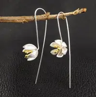 Lotus Flower Silver Color Earrings for Women Christmas Girls Gift Fashion