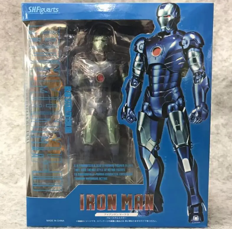 SHFiguart Marvel Avengers Iron Man MK3 Blue Ver. Joint Moveable PVC Ironman Action Figure Collection Model Kids Toy Gift 15cm