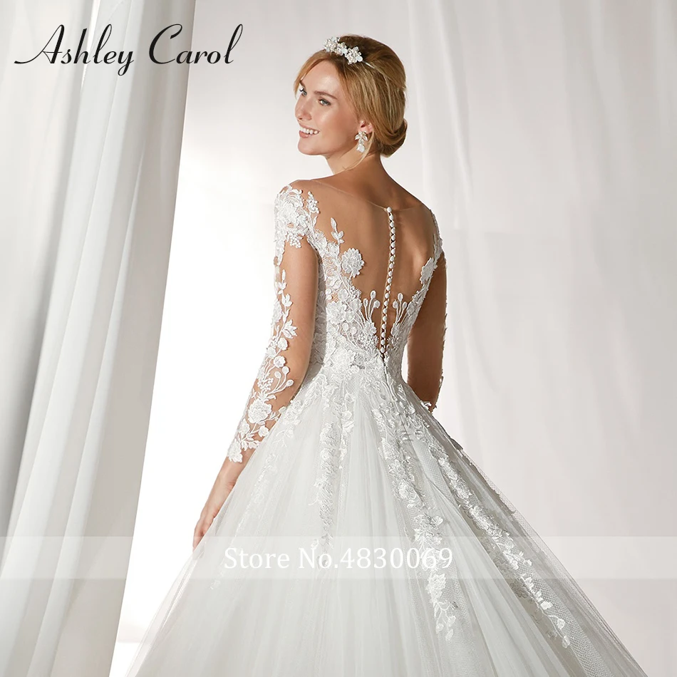 Ashley Carol сексуальный эластичный длинный рукав Тюль винтажное свадебное платье корт поезд романтическое платье невесты свадебное платье для принцессы