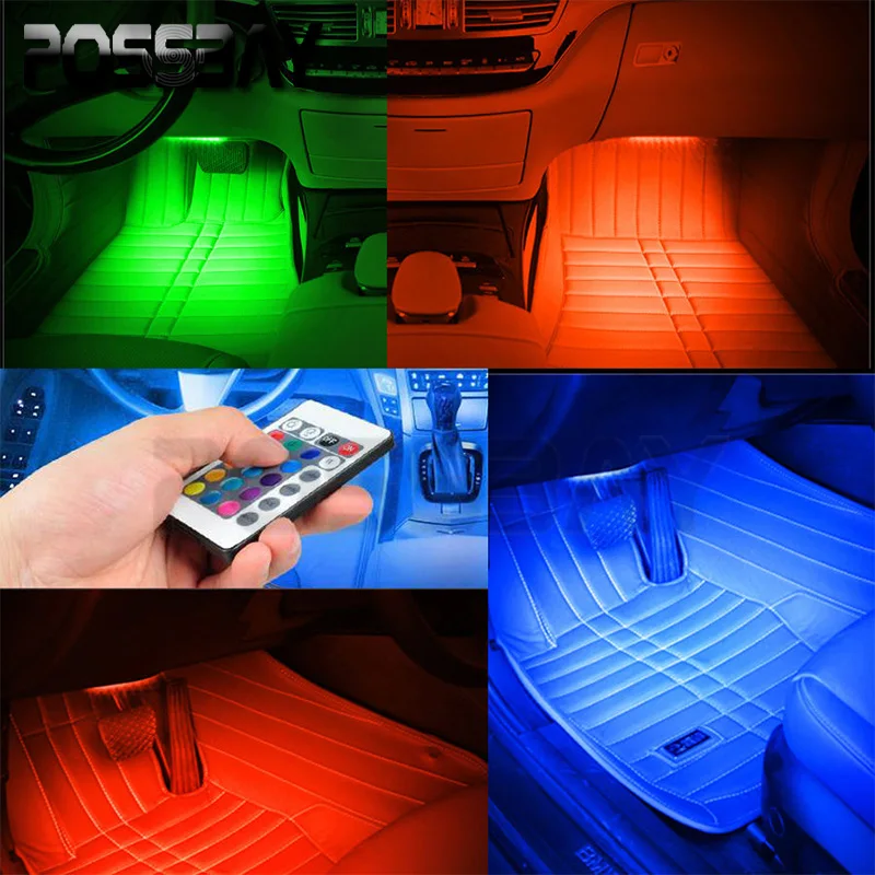 POSSBAY Car RGB Lights LED Strip Neon font b Lamp b font Decorative Atmosphere Lights Wireless