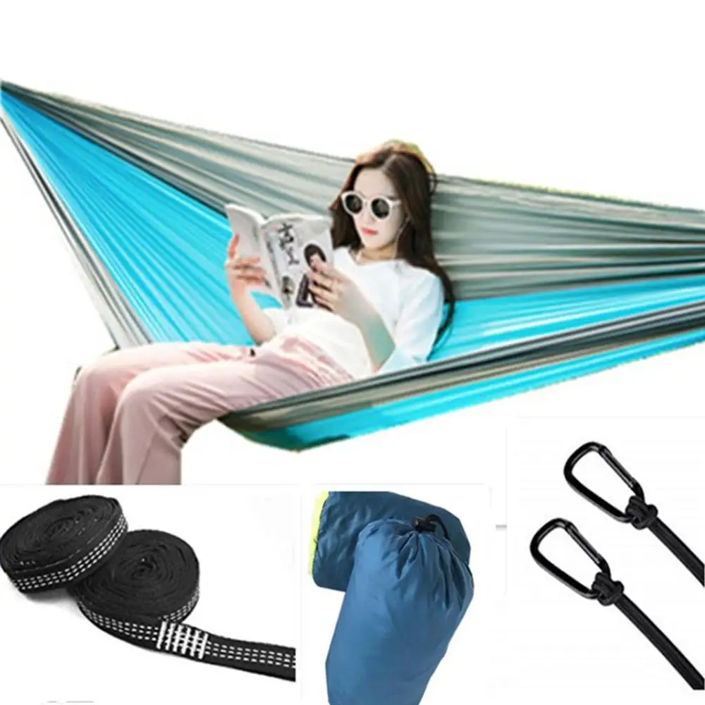 

Two Person Bed With Tree Straps For Camping Backpacking Travel Yard Garden Double Hammock Lightweight Portable Parachute Fabric