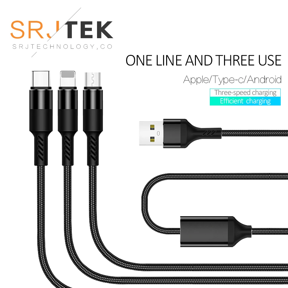 3 In1 Mobile Phone Data Cable Type C Micro For iPhone iPad