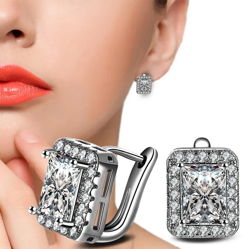 

Fashion Square Charms Shinning CZ Crystal Hoop Earrings for Women Bridal Wedding Party Jewelry pendientes valentines day gift