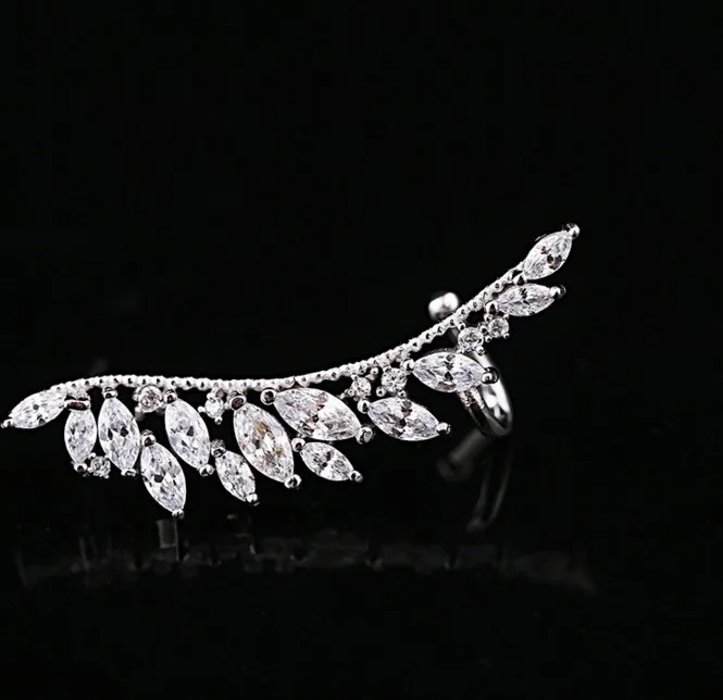 925 пробы серебряные игольчатые циркониевые серьги-гвоздики в виде крыльев Ангела для женщин, модные ювелирные изделия, каффы для ушей, милый подарок