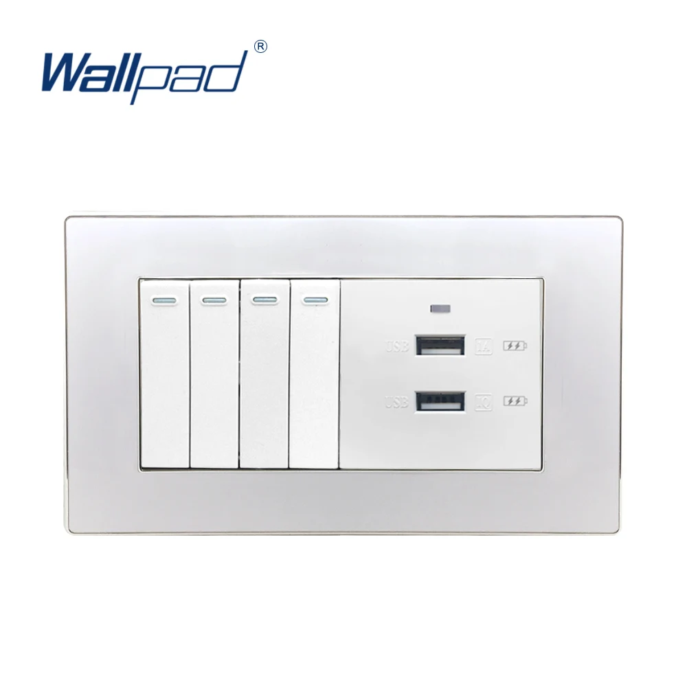 

4 Gang 2 Way And 2 USB Socket USB Wallpad Luxury Wall Light Switch Acrylic Panel For Iphone Android 6*3