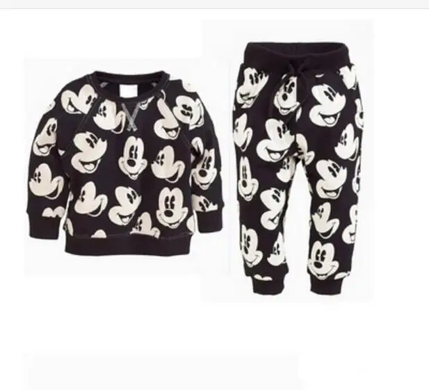 

Retail!2016 children spring autumn suit clothes,baby boys and girls cartoon Mickey cotton Sweater + pants 2 piece suit,