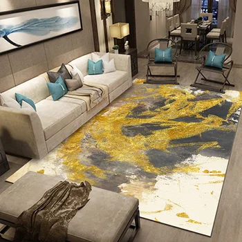 

European style gold color living room carpet Ink Abstract painting bedroom mat Crystal velvet floor mat non-slip rug custom made