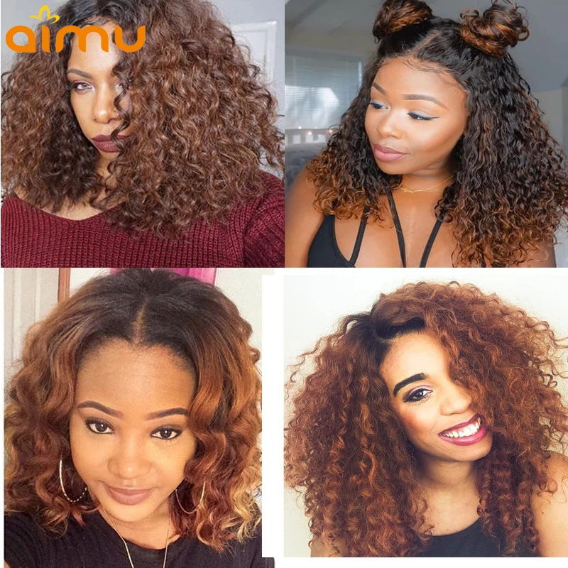 Ombre Color 1B/30 Ginger Caramel 360 Lace Frontal Deep Curly Real Long Human Hair Wig Remy Indian Invisible PrePlucked Aimu