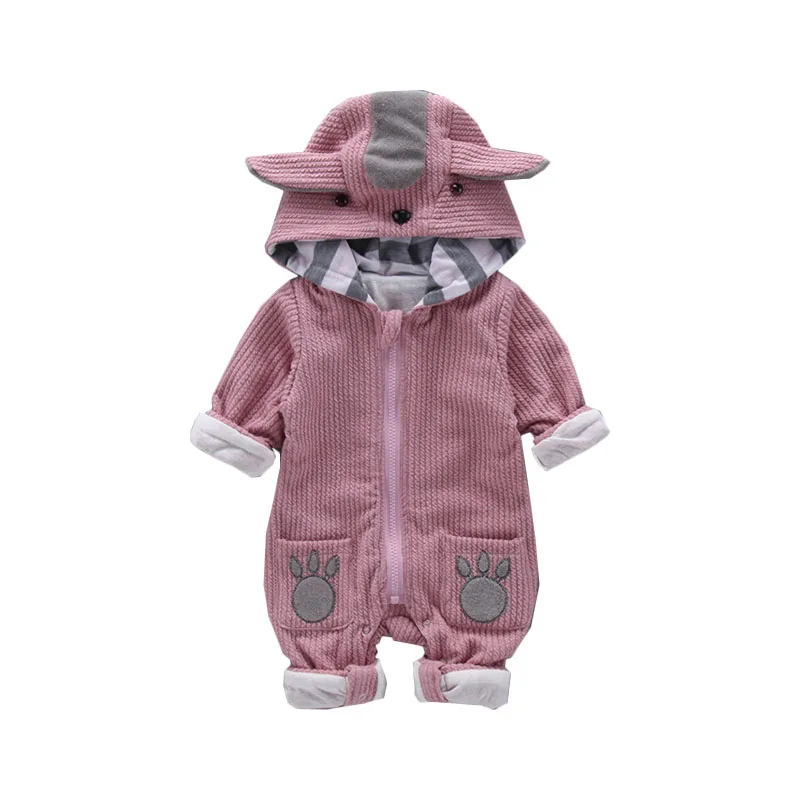 

High Quality Newborn Boys Girls Rompers Infant Clothes Cute Animal Pattern Hooded One-pieces Warm Jumpsuits Bebes Baby Clothes