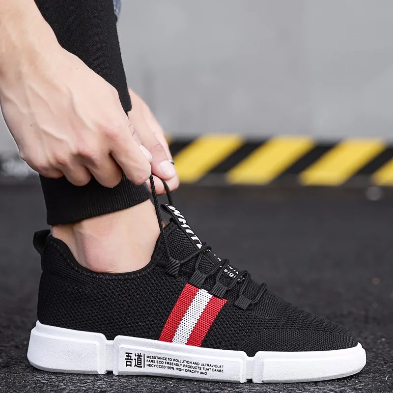 

Men Mesh Casual shoes New 2018 Spring/Summer Men's Ribbon Low top Black Red Shoes Male Brand Fashion Comfortable Sneakers UNN