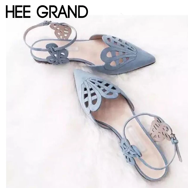 

HEE GRAND European 2018 New Summer Women Flats Bottom Female Hollow Pointed Toe Shoes Sandals Fashion Mujer Shoes XWZ4815
