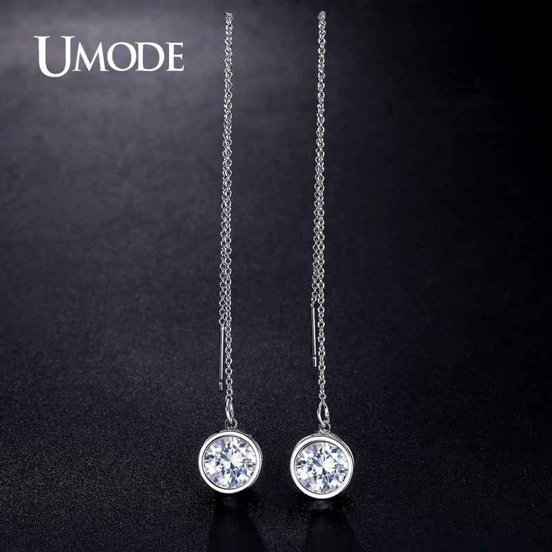 UMODE Elegant With Chain Dangle CZ Crystal White Gold Color Long Earrings Jewelry For Women New Brincos Boucle D'oreille UE0205