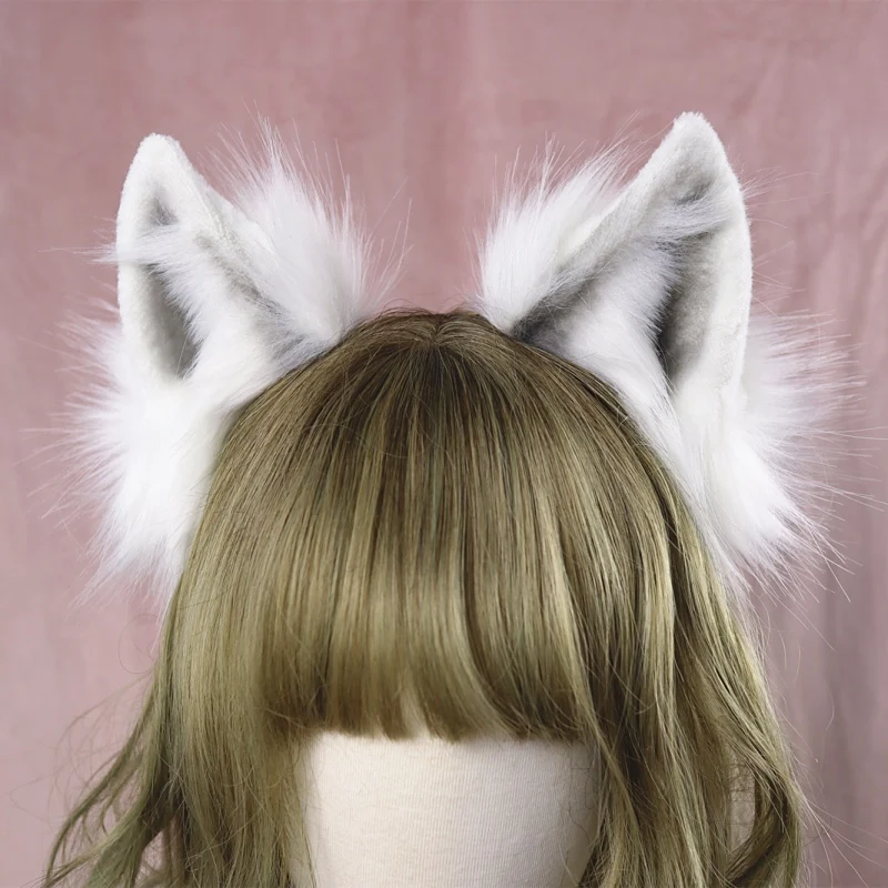 

Lolita girl hair accessories Animal White Wolf Ears hairband for women scrunchie Headwear Hand Work