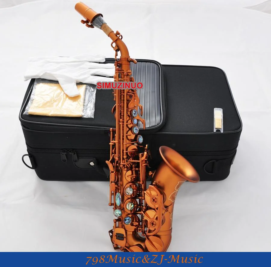 

Matte Coffee Curved Soprano Saxophone Bb sax Abalone key Engraved bell New