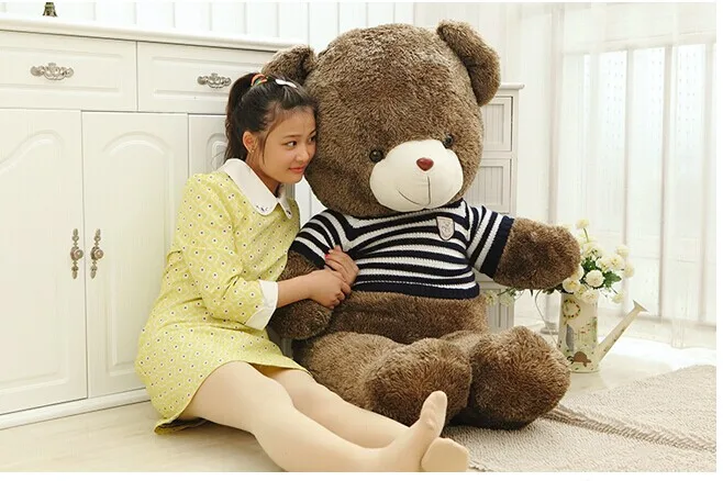 

huge 140cm brown teddy bear plush toy stripes sweater bear hugging pillow, stuffed filling toy ,Christmas gift w3093