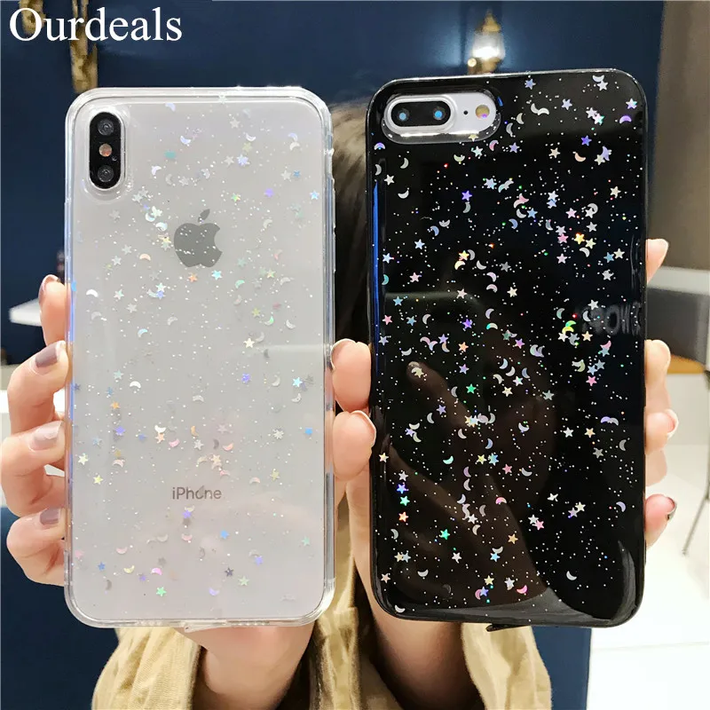 

Ourdeals Fashion Epoxy Colorful Gold Foil Phone Case For iphone XR XS MAX X Colorful Stars For iphone 8 7 6 6s plus Back Cover