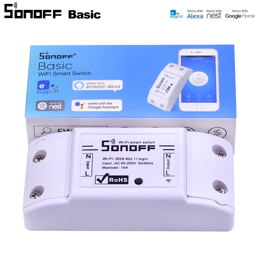 

SONOFF Basic Wireless Wifi Switch Remote Control Automation Module DIY Timer Universal Smart Home 10A 220V AC 90-250V