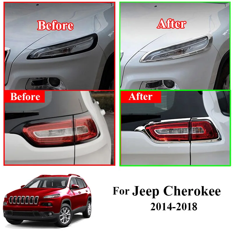 Топор для Jeep Cherokee- Хром фар головного и задний фонарь спереди и сзади Крышка лампы отделки гарнир ободок аксессуары