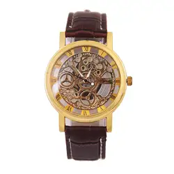 Уникальный дизайн выдалбливают любовника Кварцевые часы пары унисекс тонкий кожаный ремешок повседневное наручные часы для дропшиппинг