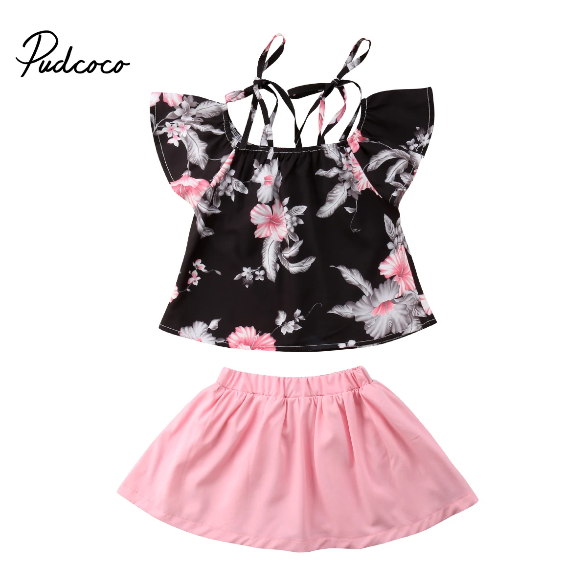

Toddler Girls Outfits Clothes Set Off Shoulder Strap Tops+Skirts 2PCS Summer Dress Set