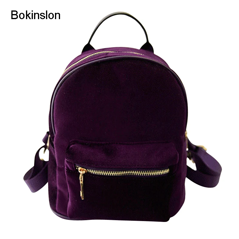 Bokinslon Fashion Girl s Backpack Famous Brand Gold Velvet Backpack Women Designers Casual All Match Backpack