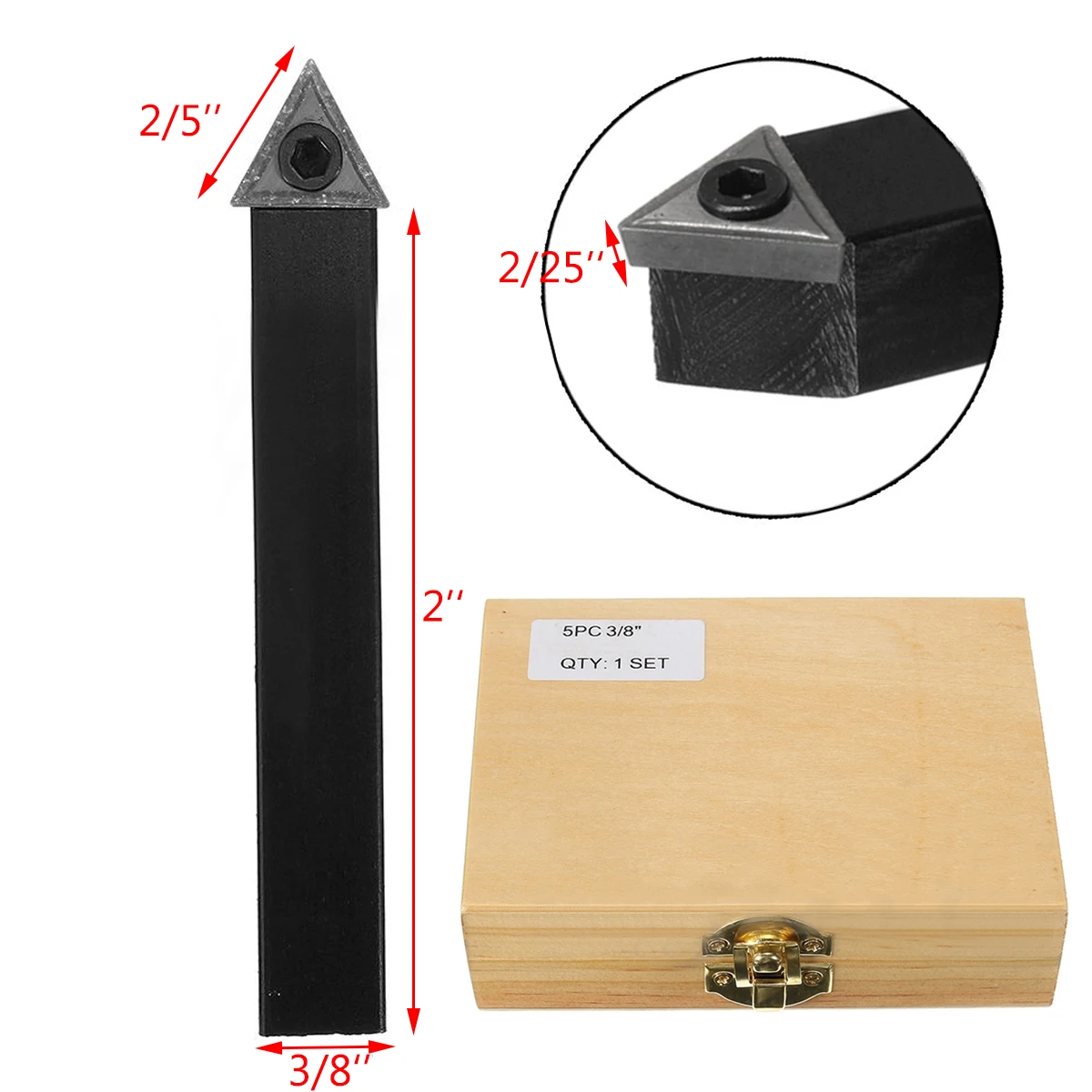 

5pcs/Set Mayitr Tip Carbide Indexable Turning Insert Lathe Tool Bit & Holder Set 3/8"* 2'' with Hex Wrench Replacement Screw